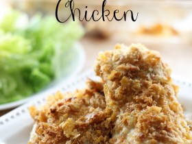 Baked Crispy Ranch Chicken!... only FOUR ingredients! This is perfect for those days you don't want to be in the kitchen forever! Family approved!