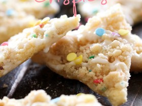 Cake Batter Crumb Crispies from chef-in-training.com ...These delicious bites whip up in minutes! Definitely a new family favorite!