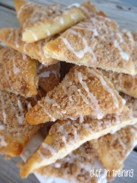 Stack of Sugar Crumb Crispy drizzled with glaze.