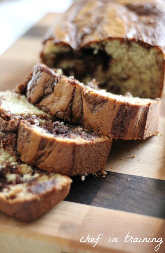 Nutella Banana Bread… this recipe is outstanding! The Nutella really makes the flavor delicious and unique!