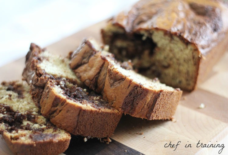 Nutella Banana Bread… this recipe is outstanding! The Nutella really makes the flavor delicious and unique!