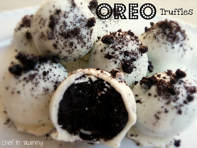 Image depicts several Oreo truffles, with text that reads "Oreo Truffles"