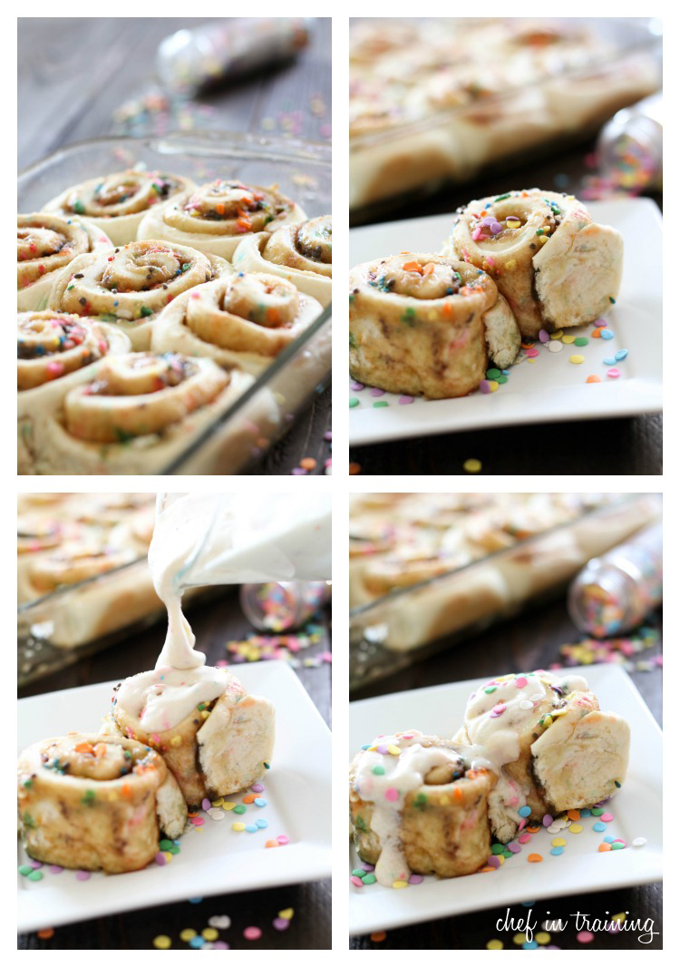 Cake Batter Cinnamon Rolls {Made with a Cake Mix!} on chef-in-training.com ...These could be the easiest and most delicious cinnamon rolls ever! #recipe #dessert