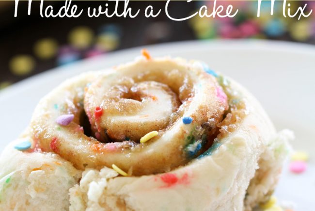 Cake Batter Cinnamon Rolls {Made with a Cake Mix!}