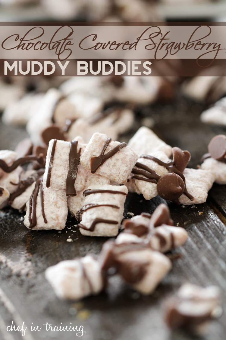 Chocolate Covered Strawberry Muddy Buddies on chef-in-training.com ...An easy, delicious and addictive recipe! These are incredible! #dessert #recipe #chocolate