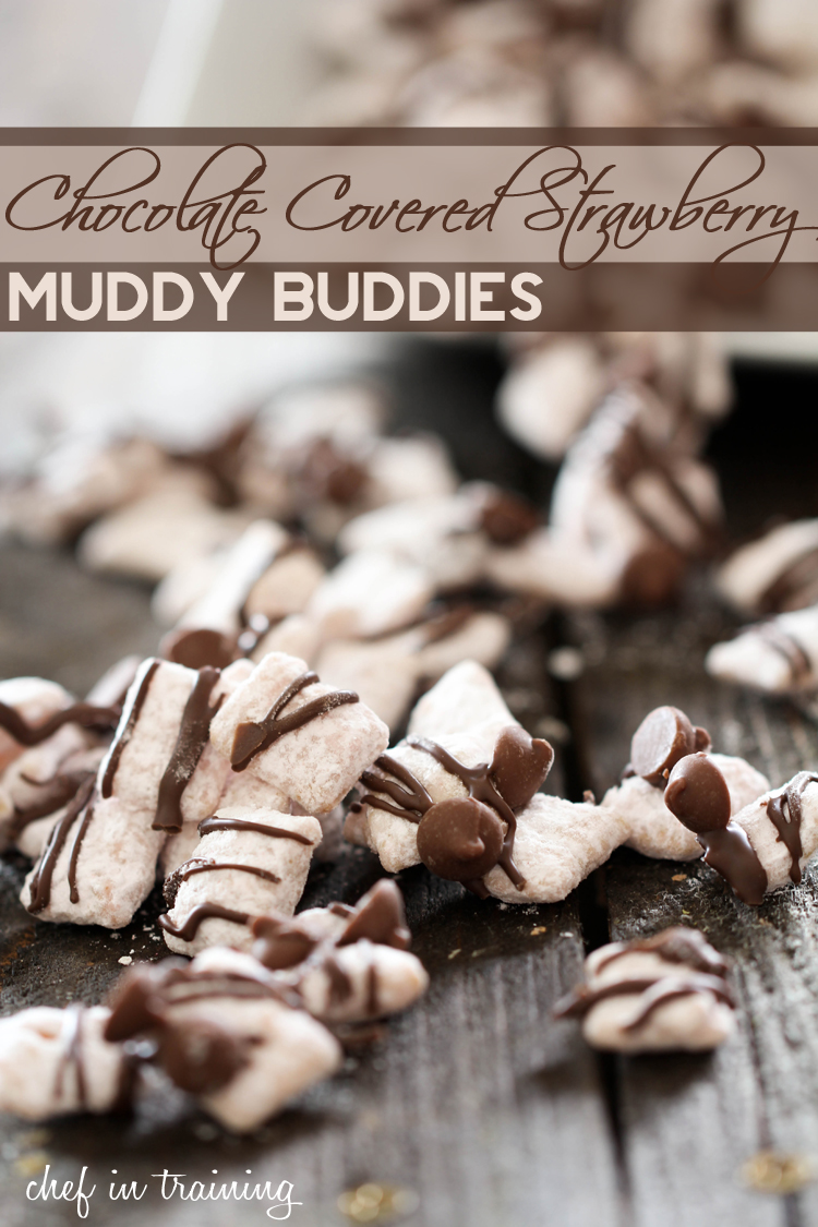 Chocolate Covered Strawberry Muddy Buddies on chef-in-training.com ...An easy, delicious and addictive recipe! These are incredible! #dessert #recipe #chocolate