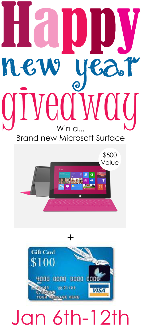 New Year Giveaway on www.chef-in-training.com ...Enter for your chance to win a Microsoft Surface or a 100 dollar Visa Card!