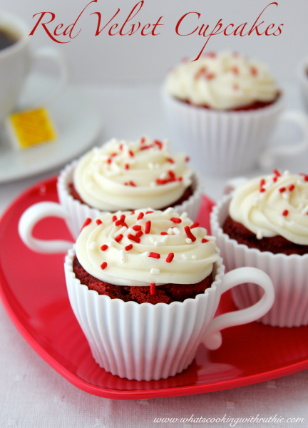 Red Velvet Cupcakes from What's Cooking with Ruthie on www.chef-in-training.com ...These are so cute and look so good! #recipe #dessert