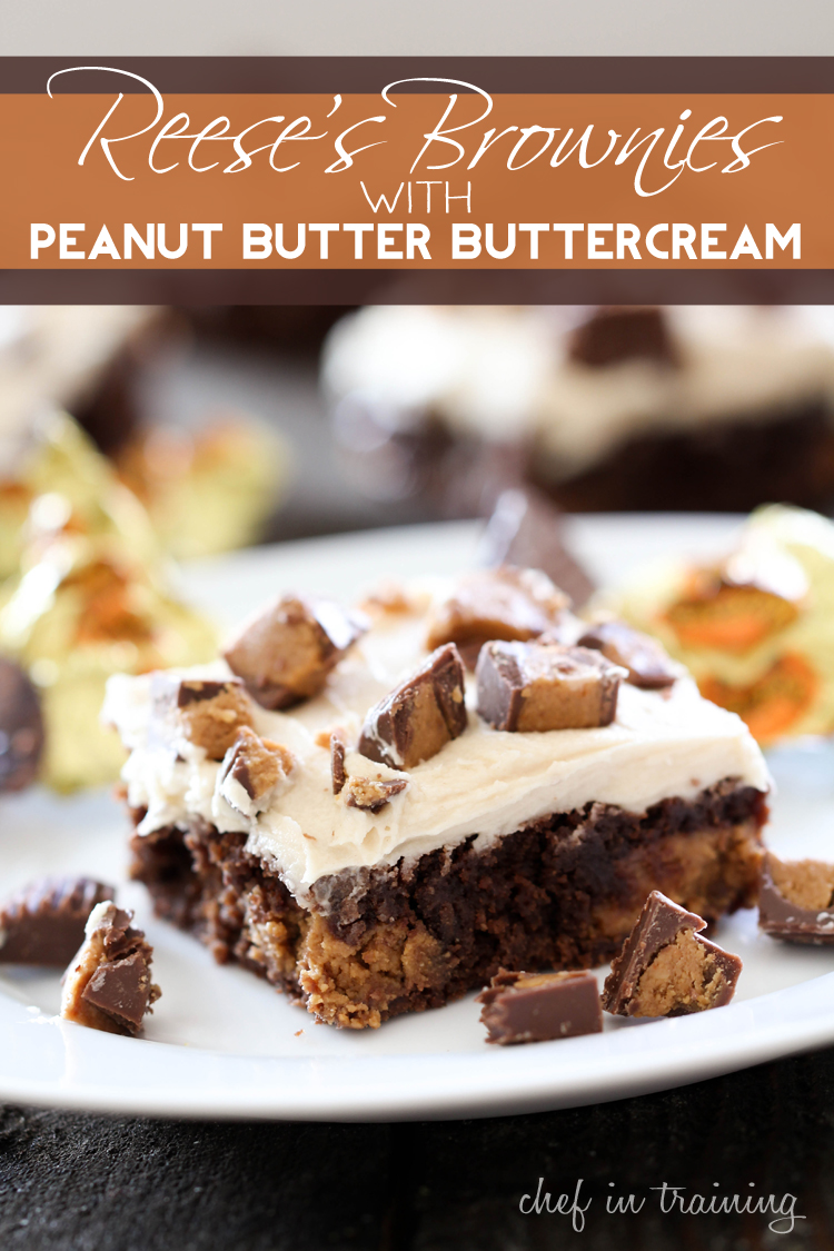 Reeses Brownies with Peanut Butter Buttercream on chef-in-training.com ...A chocolate peanut butter heaven! Must make these soon! #recipe #dessert