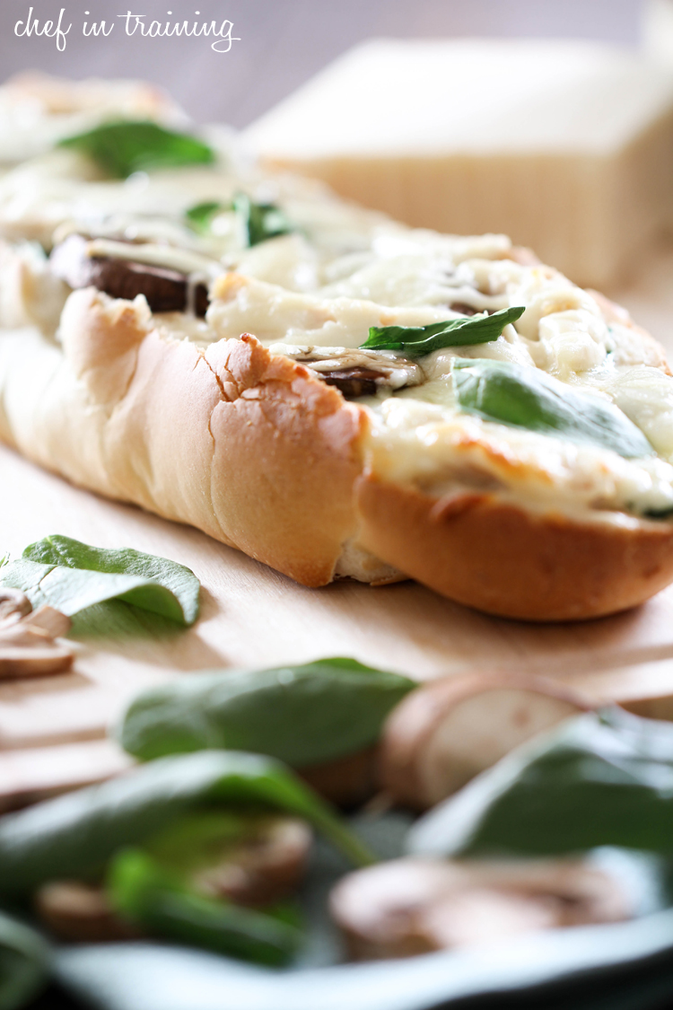 Spinach Chicken Alfredo French Bread Pizza on chef-in-training.com ...Super easy and great dinner for those busy days when there is no time for the kitchen! A family favorite! #dinner #recipe #pizza