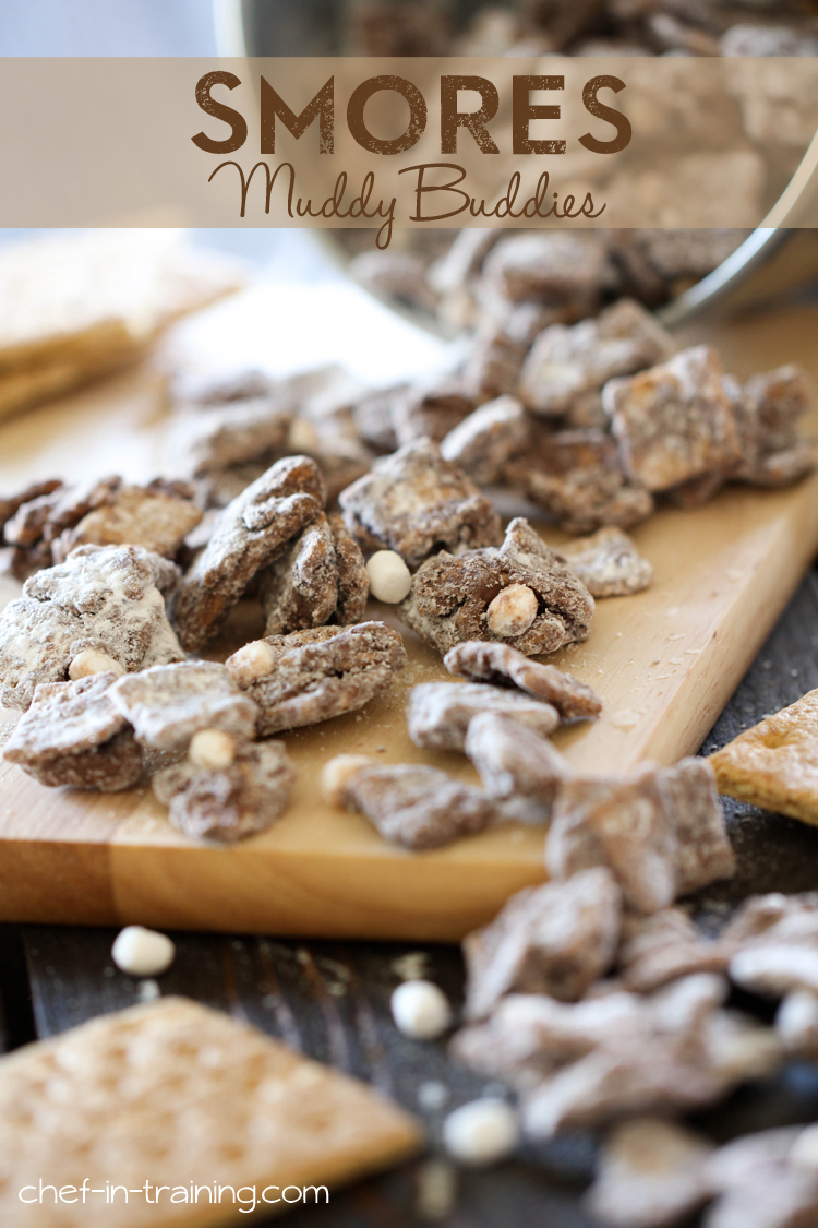 S'mores Muddy Buddies from chef-in-training.com ...This stuff is delicious and dangerously addictive! I seriously can't get enough of it!