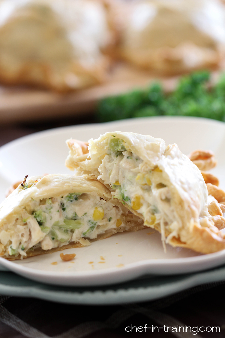 Creamy Chicken Broccoli Pie Pockets from chef-in-training.com ...This is an extremely easy meal to whip up and will quickly become a new family favorite in your home! A FANTASTIC recipe!