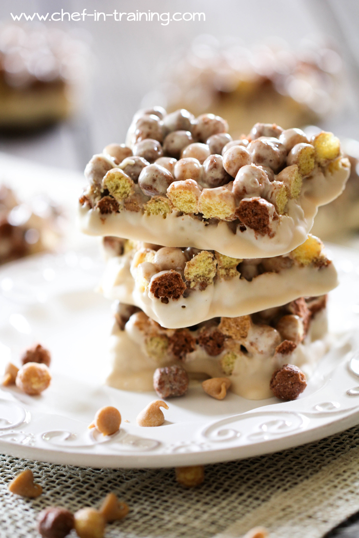 Reese's Puff Peanut Butter Treats from chef-in-training.com ...These are just like the Lucky Charms Treats, only perfected for a peanut-butter/chocolate lover! These are DELISH!