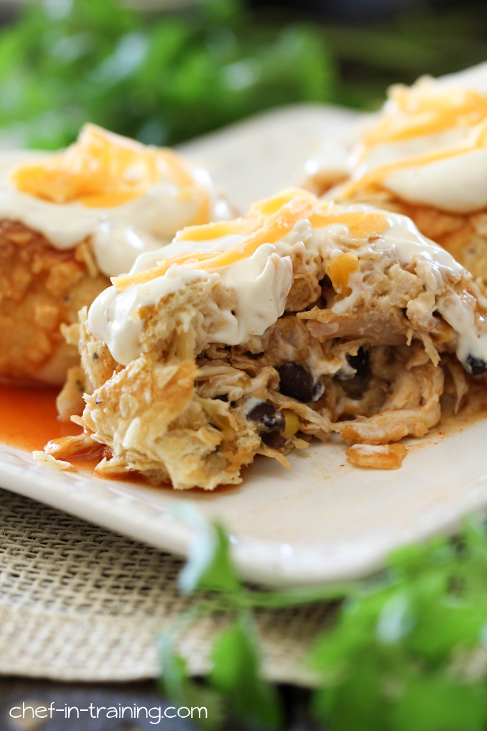 Chicken Enchilada Pillows from chef-in-training.com ...A simple and unique twist on traditional enchiladas. This recipe is so delicious and will soon become a new family favorite!