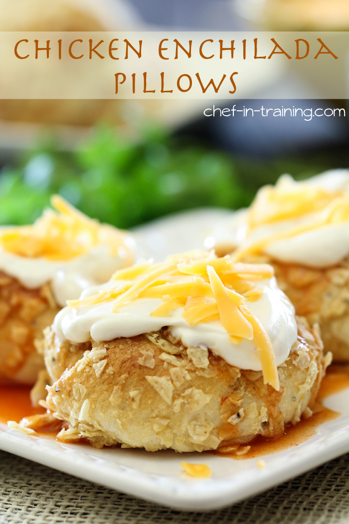 Chicken Enchilada Pillows from chef-in-training.com ...A simple and unique twist on traditional enchiladas. This recipe is so delicious and will soon become a new family favorite!