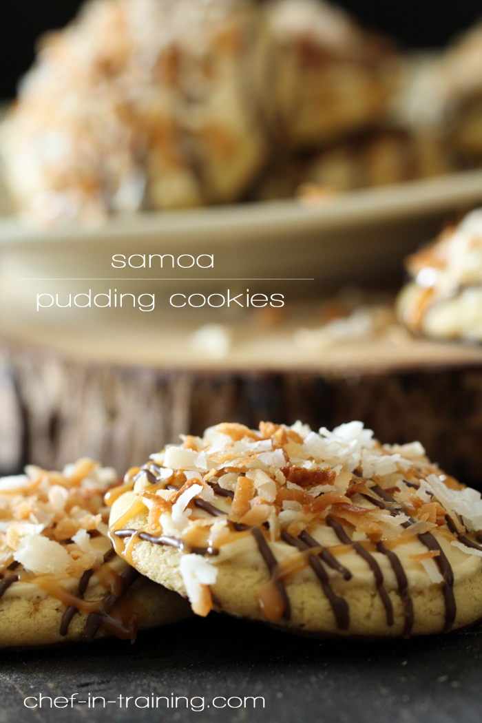 Samoa Pudding Cookies from chef-in-training.com ...Of all the cookies on "Chef in Training"'s blog, she has deemed these to be her absolute favorite! These are absolutely INCREDIBLE!