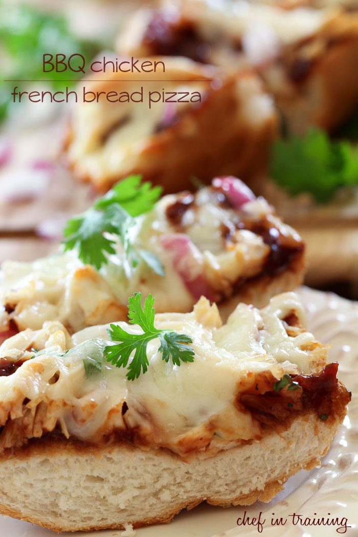 BBQ Chicken French Bread Pizza from chef-in-training.com ...This meal is DELICIOUS and can be ready in 20 minutes flat from start to finish! Can it get any easier?!