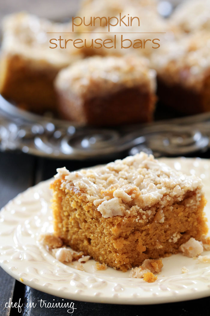 Pumpkin Streusel Bars from chef-in-training.com ...These pumpkin bars are seriously THE BEST! They are so moist and delicious!