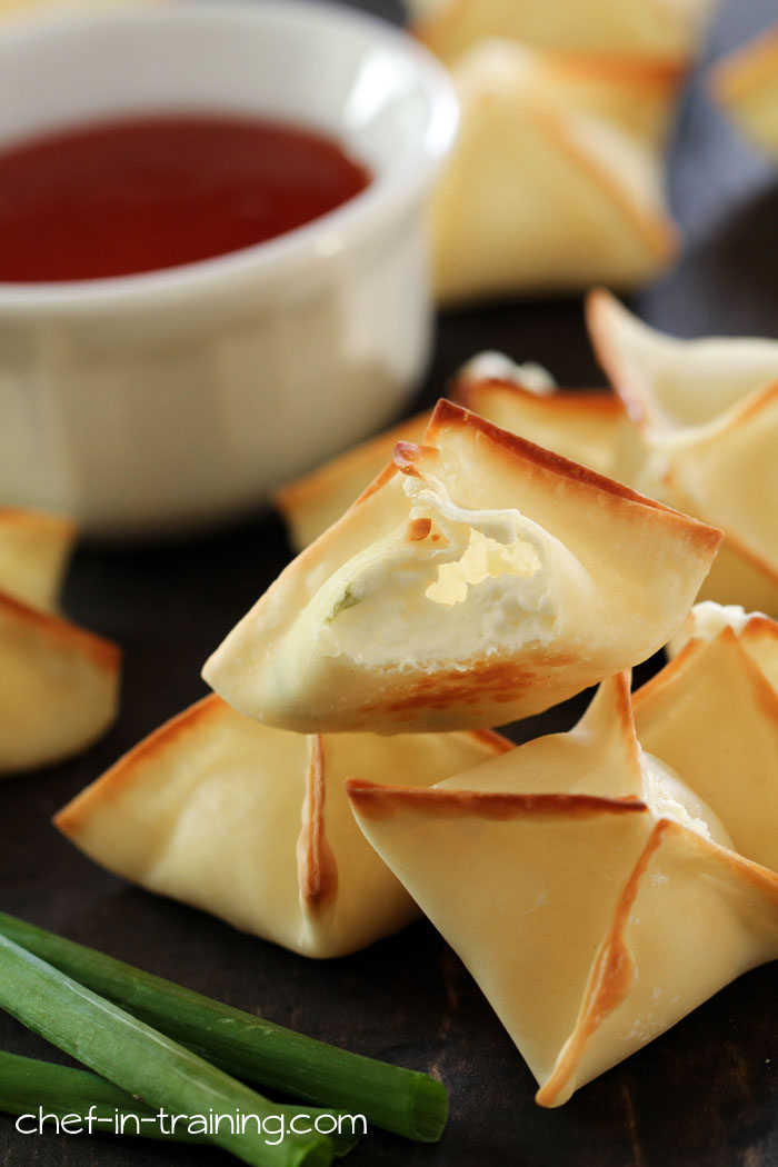 BAKED Cream Cheese Rangoons from chef-in-training.com ....These little appetizers are insanely delicious and addictive!