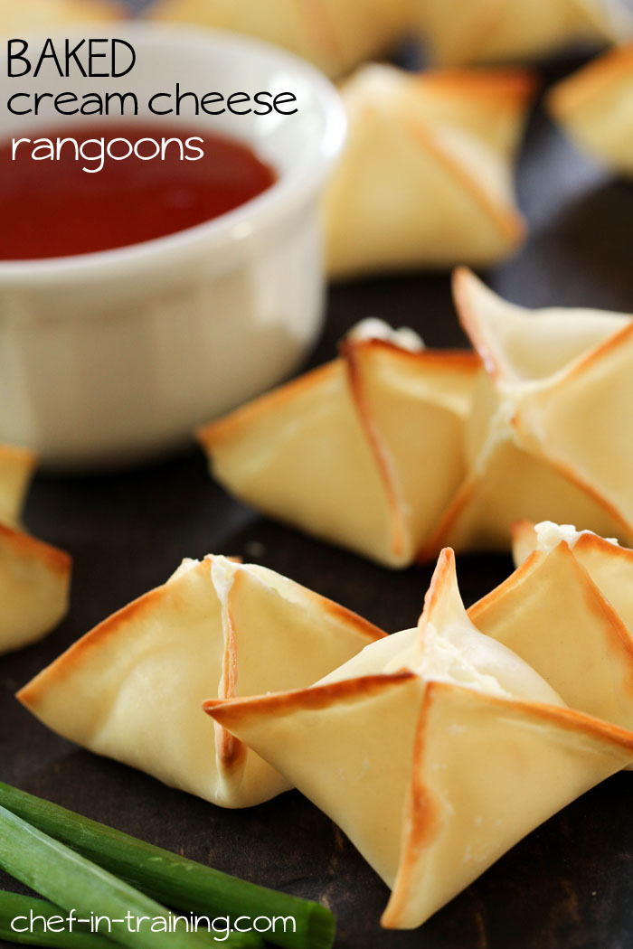 BAKED Cream Cheese Rangoons from chef-in-training.com ....These little appetizers are insanely delicious and addictive!
