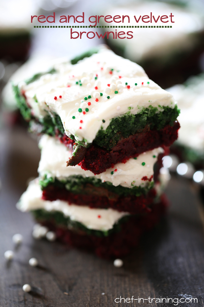 Red and Green Velvet Brownies from chef-in-training.com ...These are so cute, festive and delicious for this holiday season!