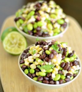 Black Bean, Corn, and Edamame Salad with Cilantro Lime Dressing