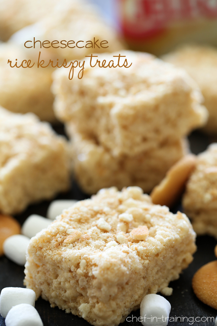 Cheesecake Rice Krispy Treats from chef-in-training.com ...a delicious and exciting new spin on traditional rice crispy treats! The flavor is AMAZING!