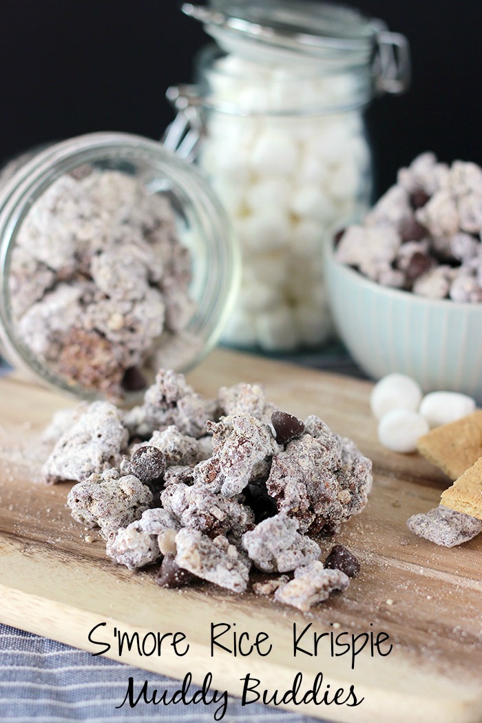S'more Rice Krispie Muddy Buddies on chef-in-training.com... So many delicious treats wrapped into one! YUM!