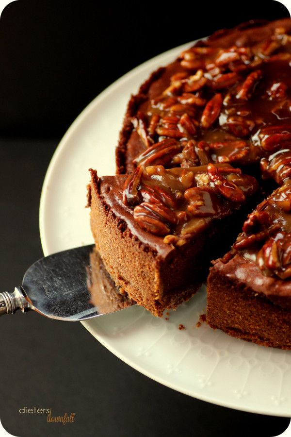 Chocolate Cheesecake with Praline Sauce