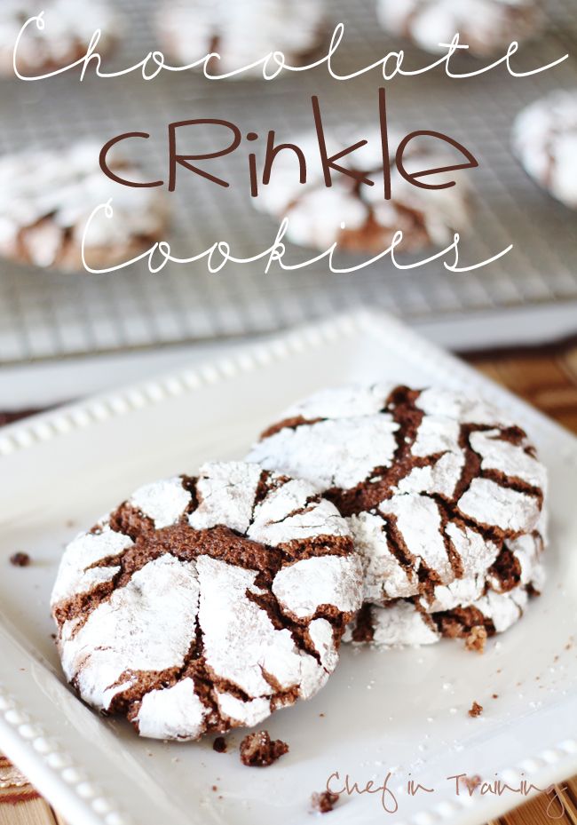 Chocolate Crinkle Cookies displayed on white plate.