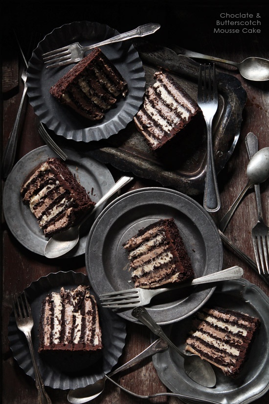 Chocolate and Butterscotch Mousse Cake
