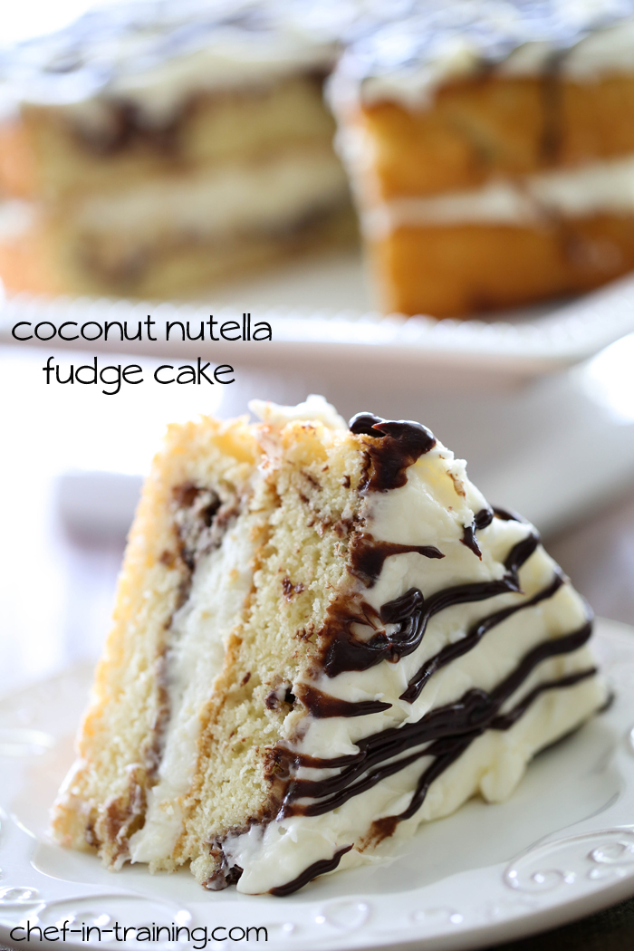 Coconut Nutella Fudge Cake from chef-in-training.com …This cake is AMAZING! So many great flavors wrapped up into one moist cake!