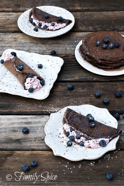 Dark Chocolate Crêpes with Blueberry Cream