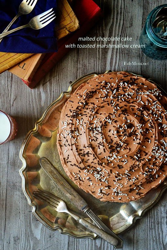 Malted Chocolate Cake with Toasted Marshmallow Filling