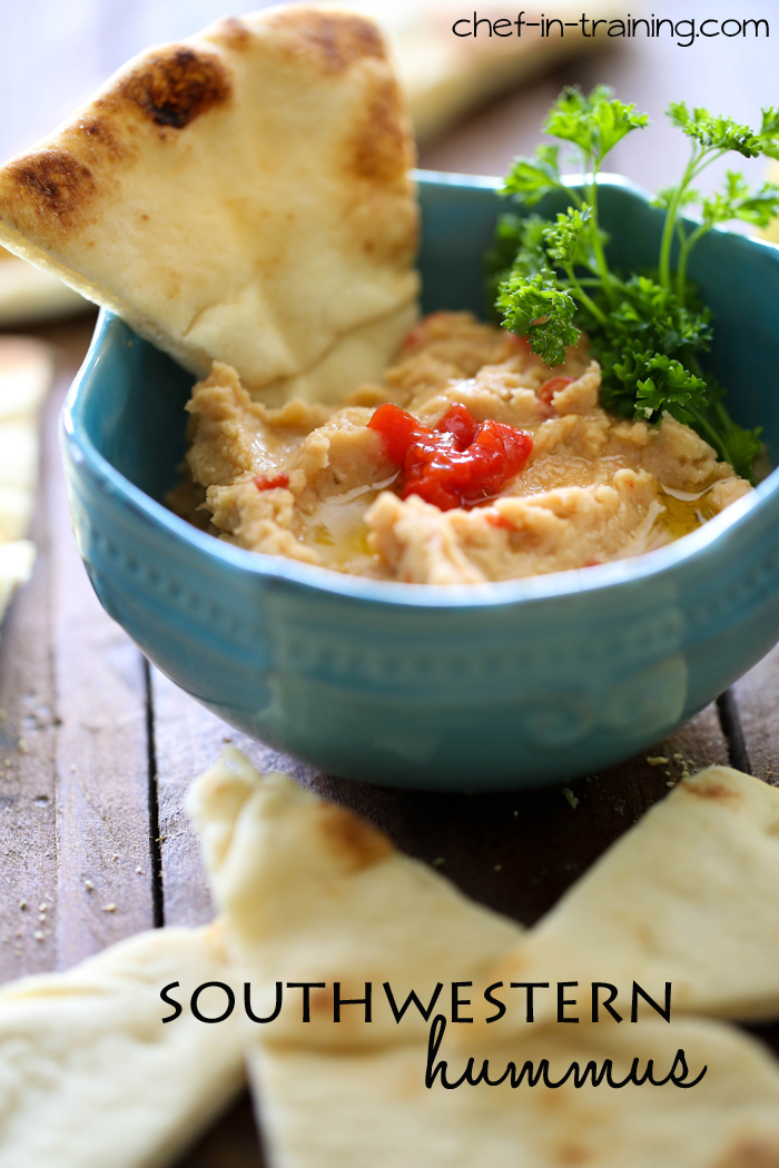 Southwestern Hummus from chef-in-training.com …This hummus is so easy to make and has the perfect kick of flavor!