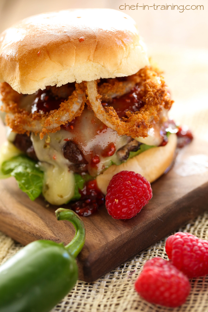 Creamy Jalapeño Stuffed Burgers with Raspberry Chipotle Sauce from chef-in-training.com …This very well could be the best burger you will ever eat!