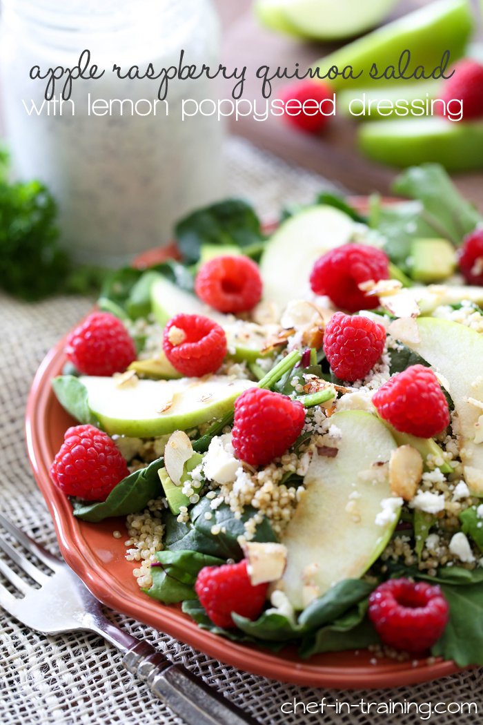 Apple Raspberry Quinoa Salad with Lemon Poppyseed Dressing from chef-in-training.com …This salad is INCREDIBLE!