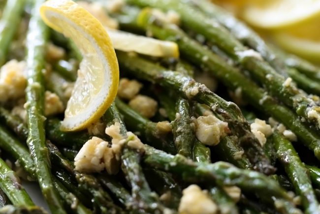 Roasted Lemon Feta Asparagus
