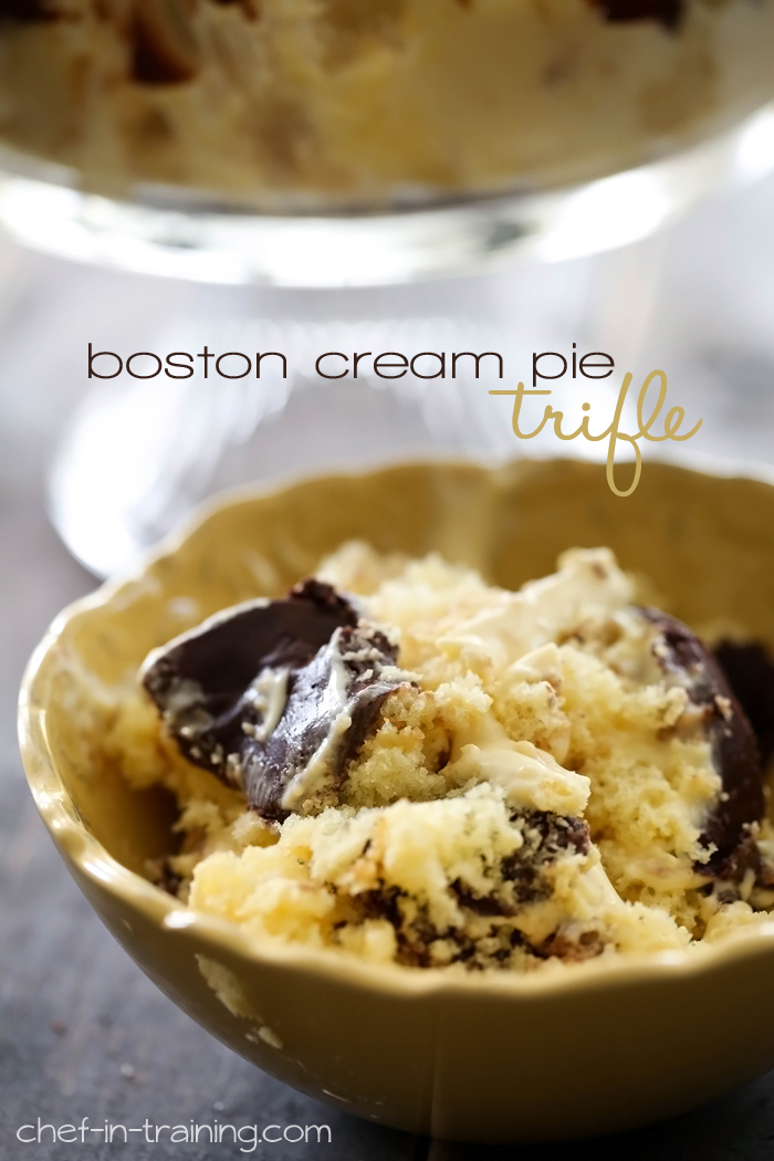 Boston Cream Pie Trifle from chef-in-training.com …If you love boston cream pie, then you HAVE to try this recipe! It is so amazing!