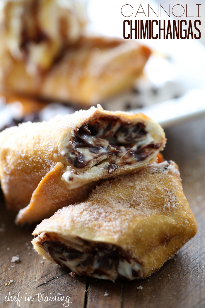 Cannoli Chimichangas…This recipe is phenomenal! Cannoli filling, deep fried and coated in cocoa sugar… whats not to love?!