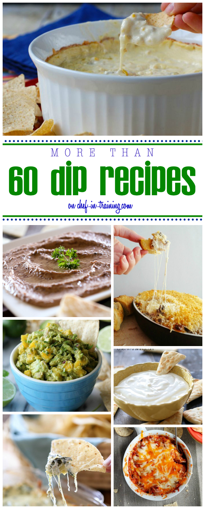 60 Dip Recipes at chef-in-training.com …This round up  is perfect for your next party or get together!