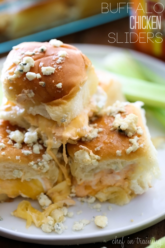Buffalo Chicken Sliders from chef-in-training.com …These are a crowd pleasing dinner for sure! So much flavor and SO easy to make!