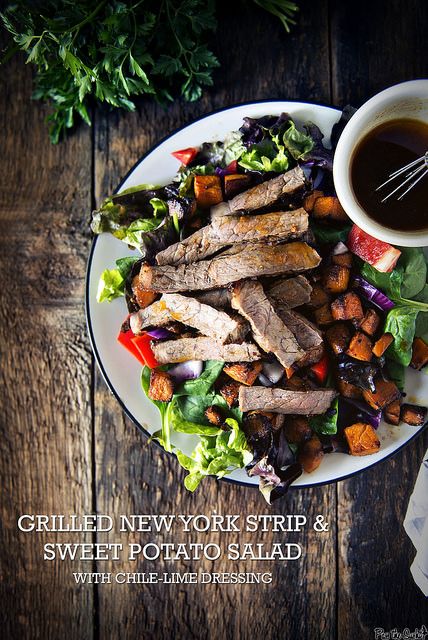 Grilled New York Strip and Sweet Potato Salad with Chile-Lime Dressing