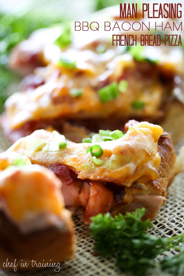 Man Pleasing BBQ Bacon Ham French Bread Pizza… This recipe is beyond delicious!