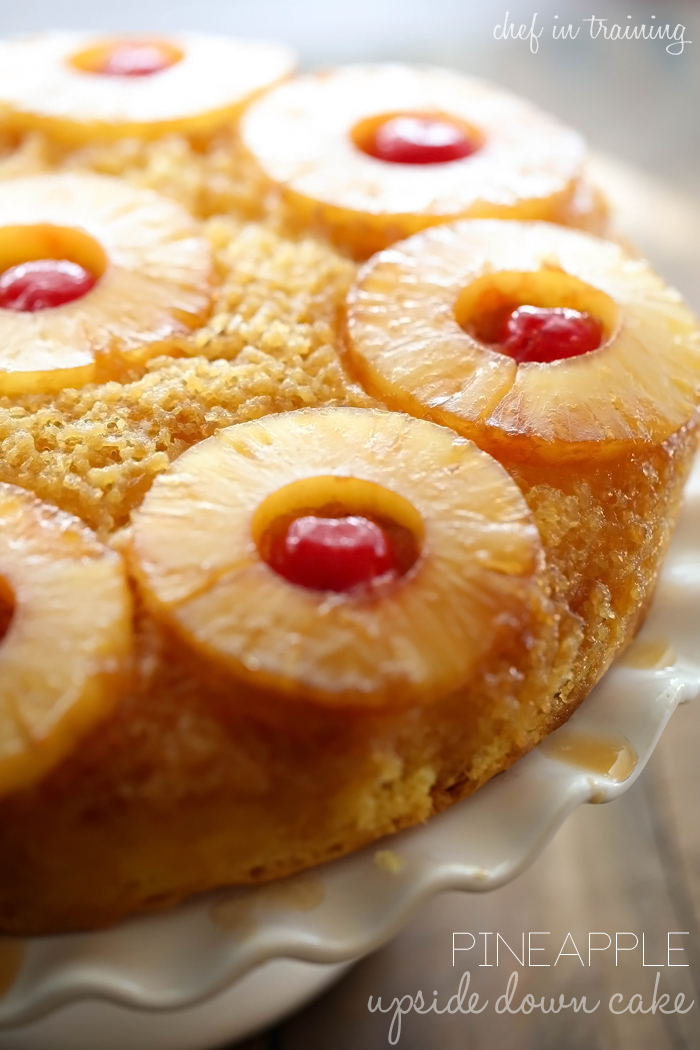 Pineapple Upside Down Cake from chef-in-training.com …The flavors of this recipe are incredible! Caramel goodness in every bite!