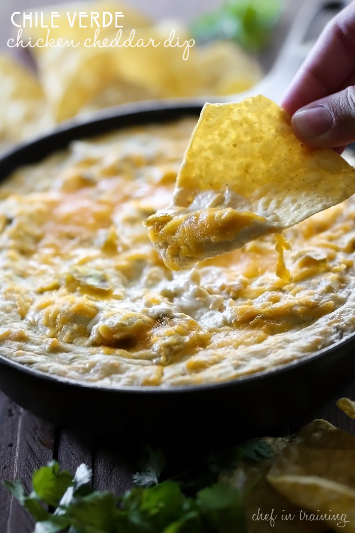 Chile Verde Chicken Cheddar Dip from chef-in-training.com ...An easy, quick and delicious dip that is a total crowd pleaser!