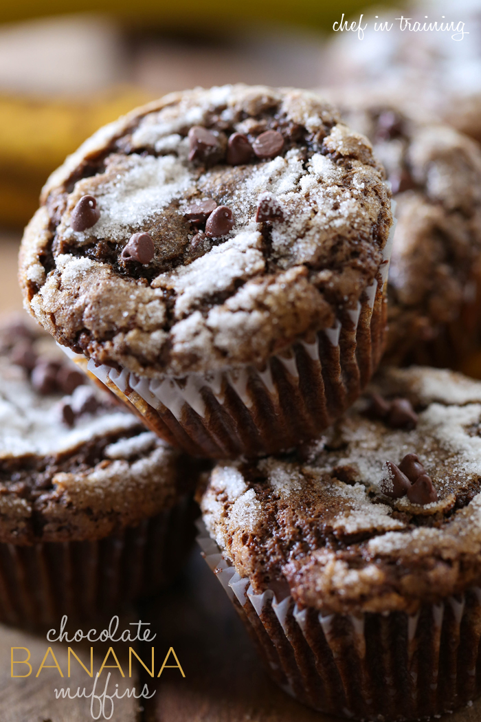 Chocolate Banana Muffins from chef-in-training.com …These muffins are so moist and have the most delicious flavor! Definitely one of the best muffins I have ever eaten!