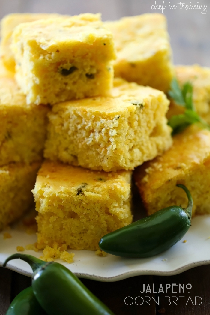 Jalapeño Corn Bread from chef-in-training.com ...A delicious spin to traditional corn bread! It has a kick of heat that compliments the recipe perfectly!