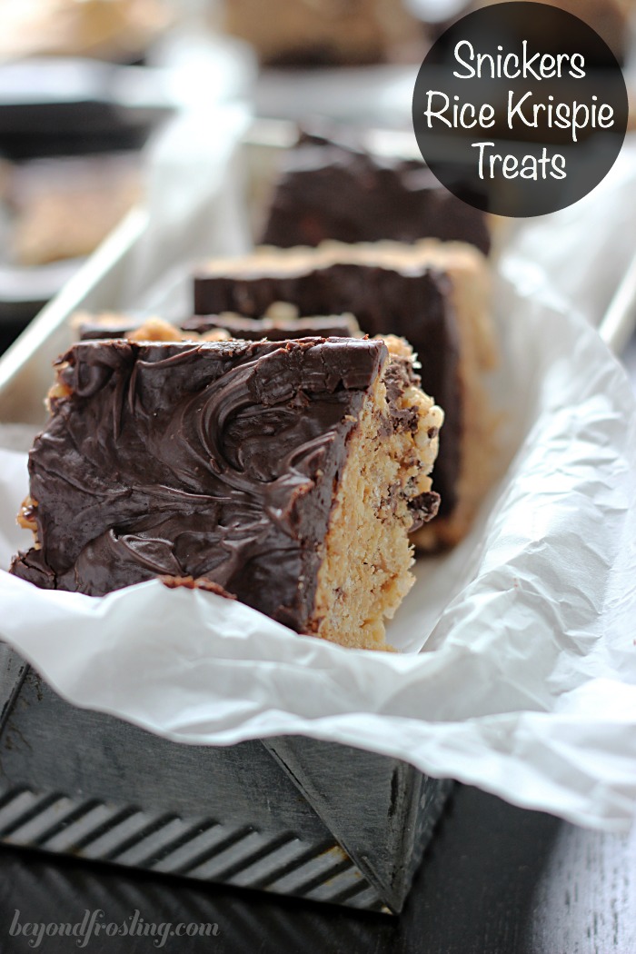 Snickers Rice Krispie Treats… These are insanely easy and delicious!