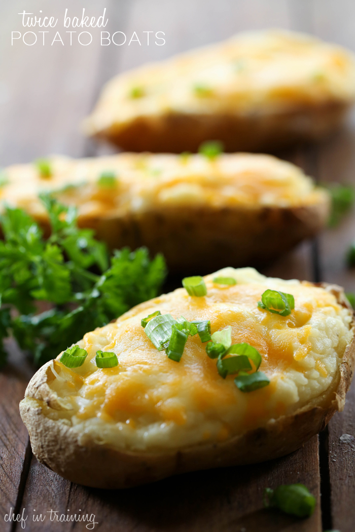 Twice Baked Potato Boats from chef-in-training.com ...this classic side dish is full of flavor and is SO easy to make! Everyone LOVES them!